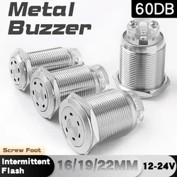 16MM 19MM 22MM Metal Buzzer Switch Waterproof With Intermittent Sound Red LED Light Stainless Steel Shell Screw Foot 12V 24V