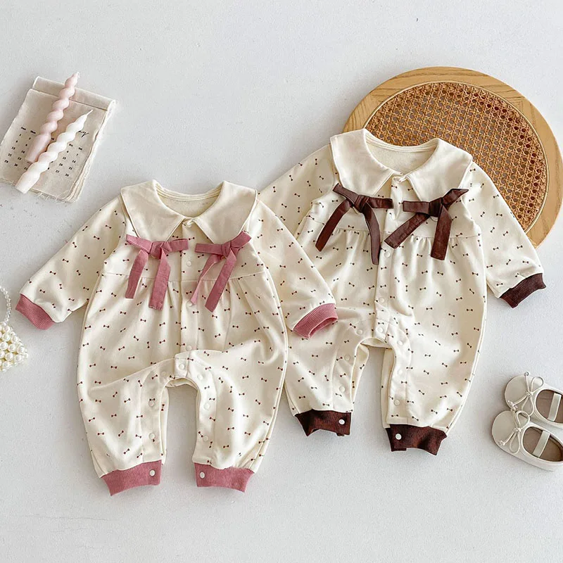 Barboteuse à manches longues en coton pour bébé fille de 0 à 24 mois, combinaison épissée pour nouveau-né, vêtements de printemps, 2025