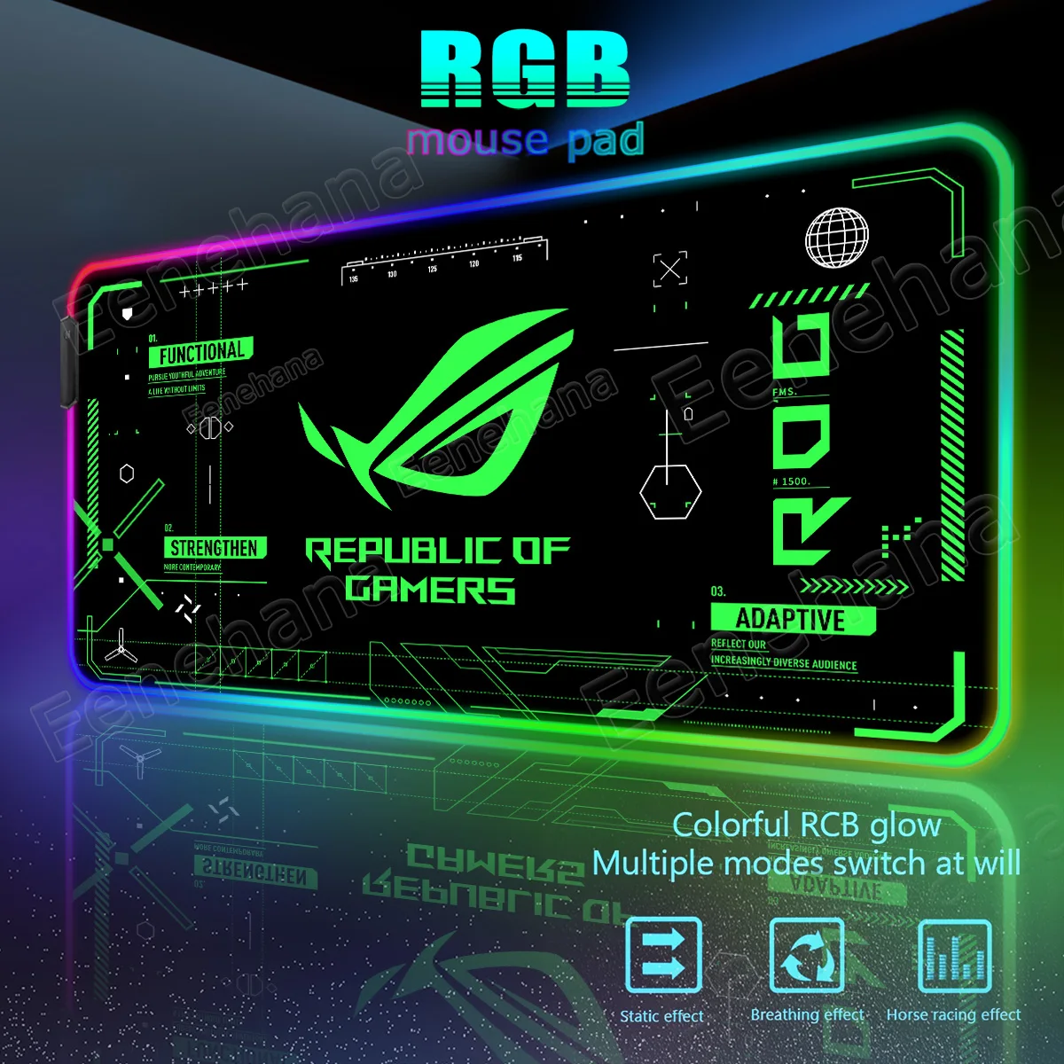 RGB leuchtendes ASUS großes PC-Gaming-Mauspad, schwarz-grün, Schreibtischzubehör, LED-XXL-ROG-Tastatur, erweiterte Pads, Hintergrundbeleuchtung, coole Matten