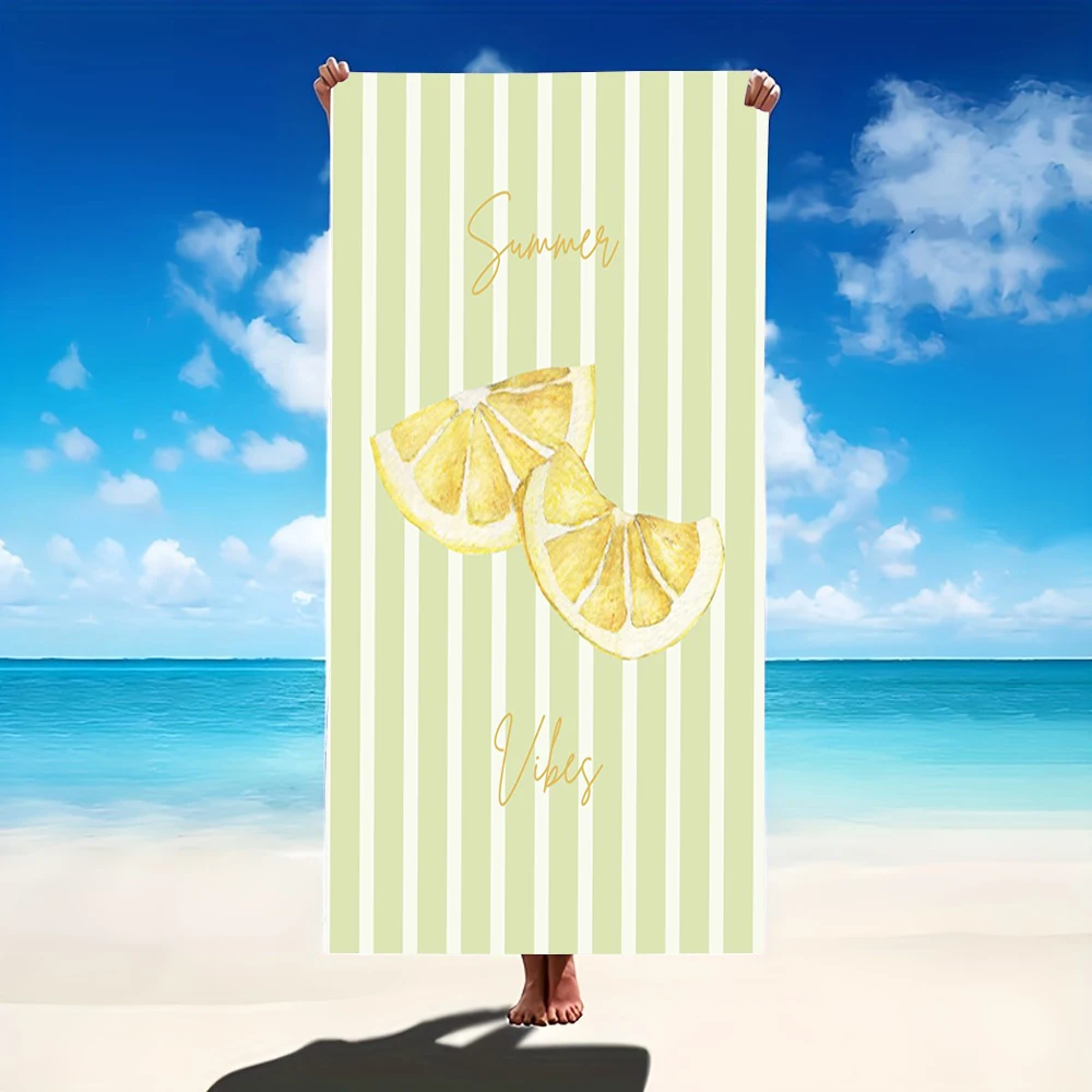 Striped Lemon Slice Print Beach Towel Pastel Fruit Design Towel for Men and Women Ideal for Summer Beach Trips and Activities