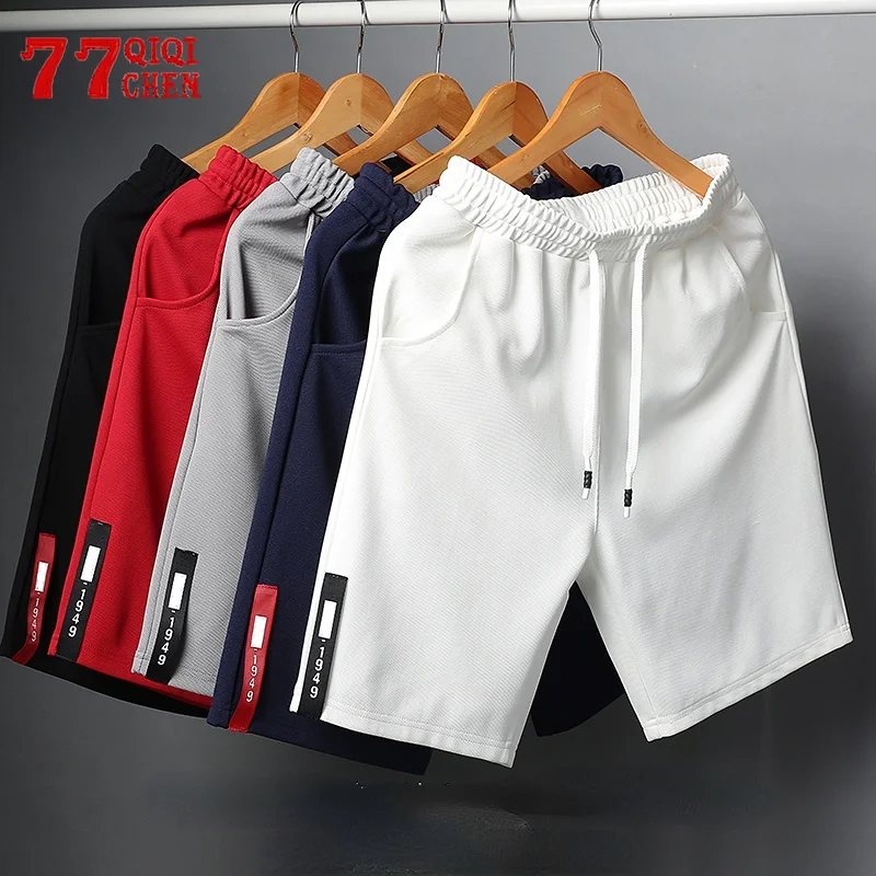 Casual Shorts Men Polyester Running Sport Baseball Shorts Male Summer Elastic Waist Loose Solid Knee Length Pant Bermuda New