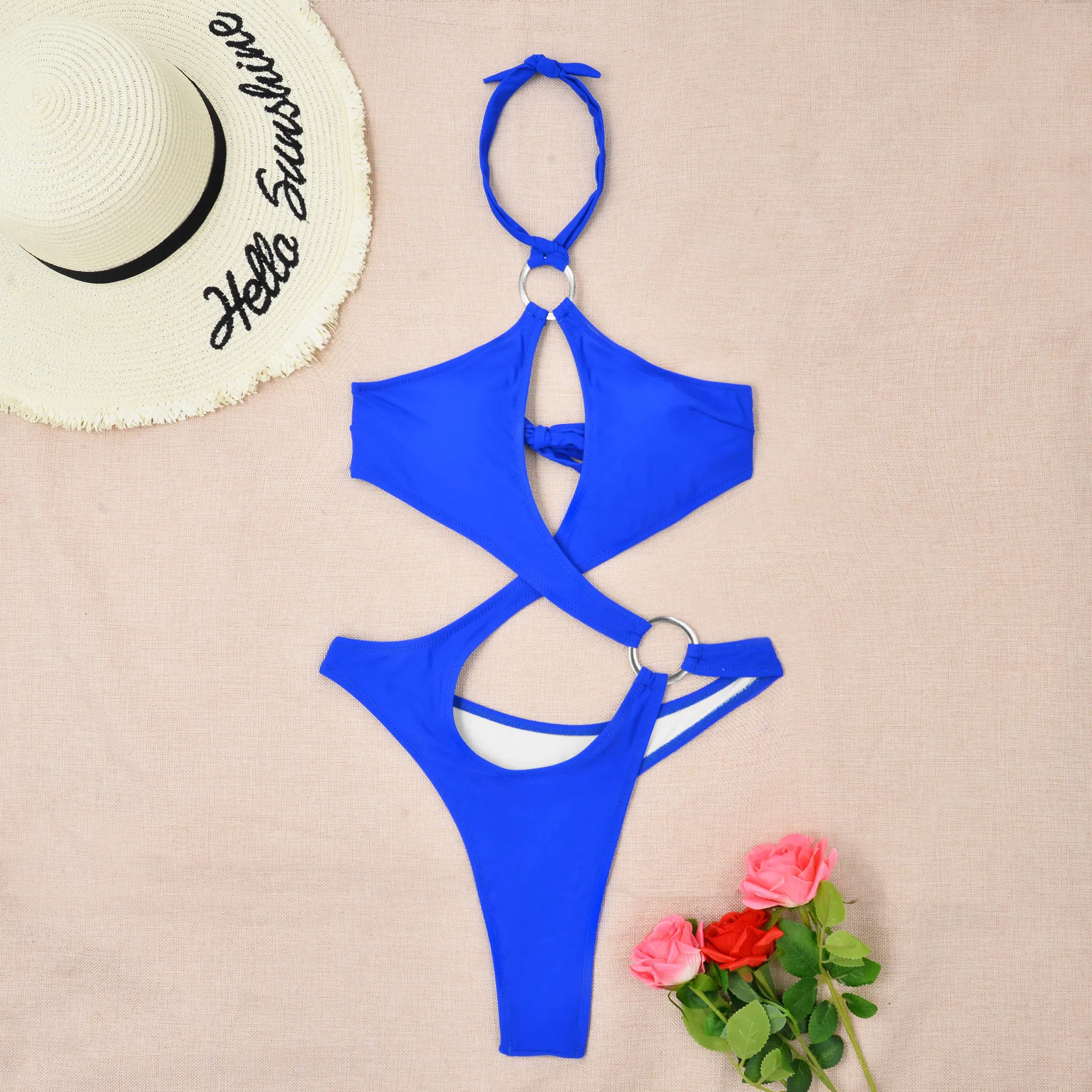 Black One Piece Swimsuit Woman Trikini Ring Linked Swimwear Thong Beachwear Woman 2024 Bathing Suits Ladies Holiday Pool Summer