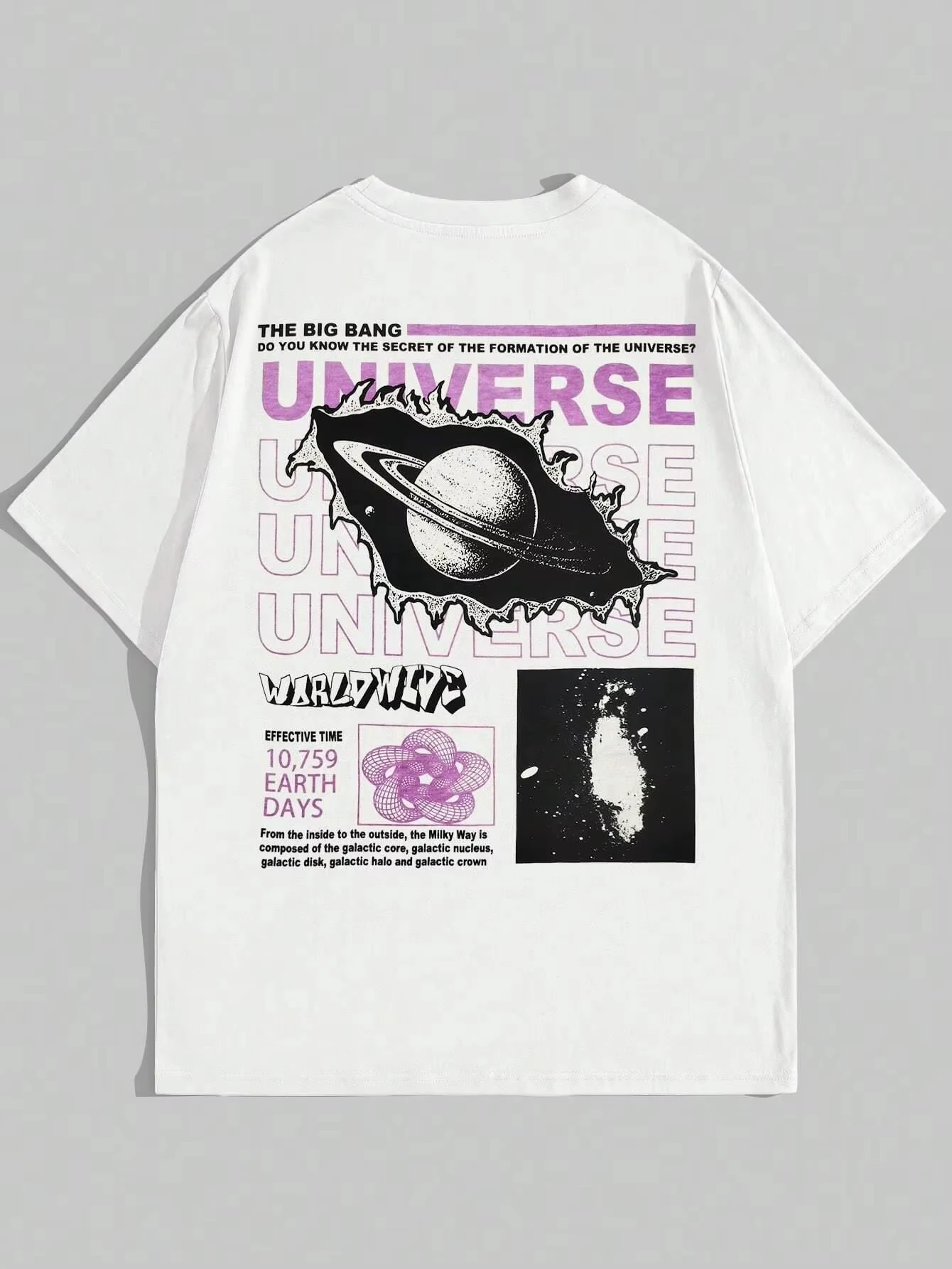 تي شيرت Universe Theme باللون الأسود والأزرق والأبيض مطبوع عليه نظرية الانفجار الكبير مع تصميم Galaxy Graphic Planet للجنسين ملابس شارع قطنية كاجوال