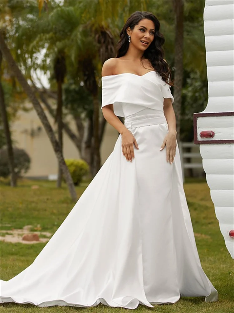 Hot High Quality Wedding Sweetheart Strapless Bridal Gowns Satin Side Split Vestidos De Novia Tallas Grandes Mujer