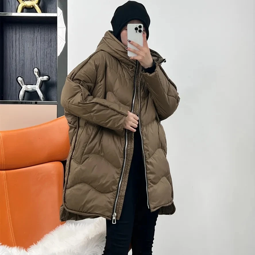 Oversized Down Jacket Women\'s 2024 Winter New Loose White duck down Jacket Thicken Warm Female Hooded Parka Overcoat Casual Wear