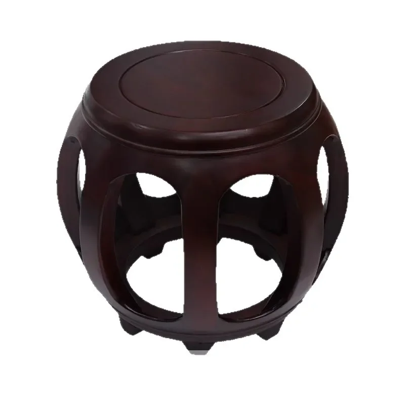 Round Solid Wood Drum Stool Antique Chinese Style Low Seat Tea Table Accent Furniture for Living Room Sour Branch Finish