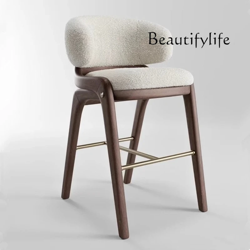 

Solid wood bar chair Modern solid wood light luxury Nordic bar backrest designer high foot simple backrest bar stool