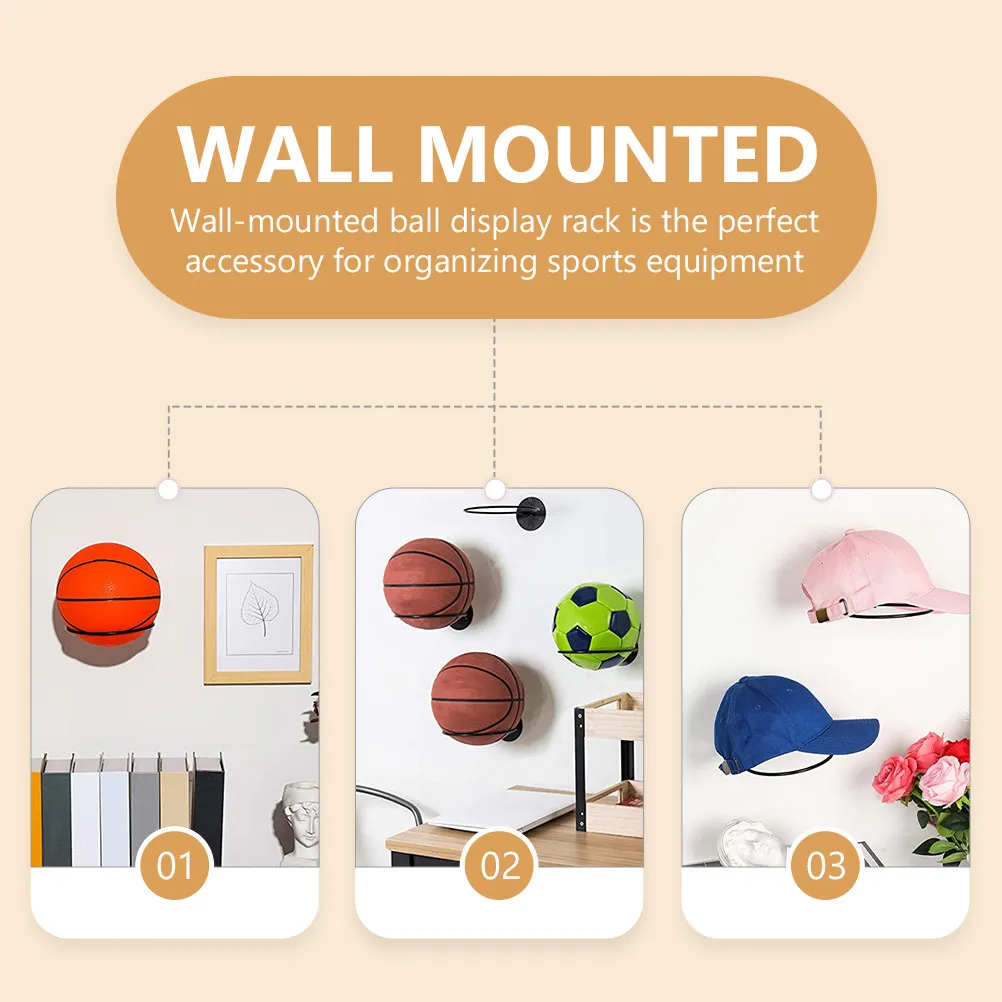 1Set Basketball Storage Rack Wall-Mounted Heavy-Duty Iron Ball Holder Easy Install for Home Gym Shopping Mall Basketball