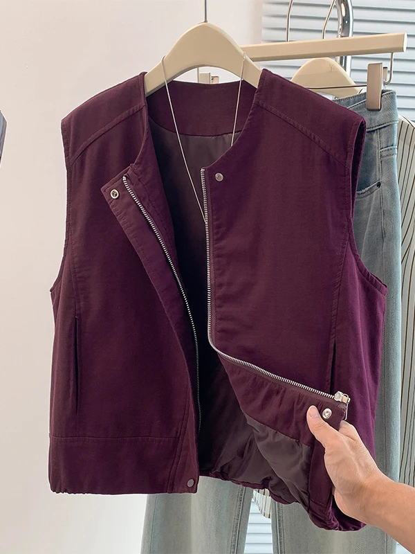 Korean Style Pure Color Simple Cotton Vest Outerwear Women's Casual Layering round Neck Shoulder Top Slimming Top
