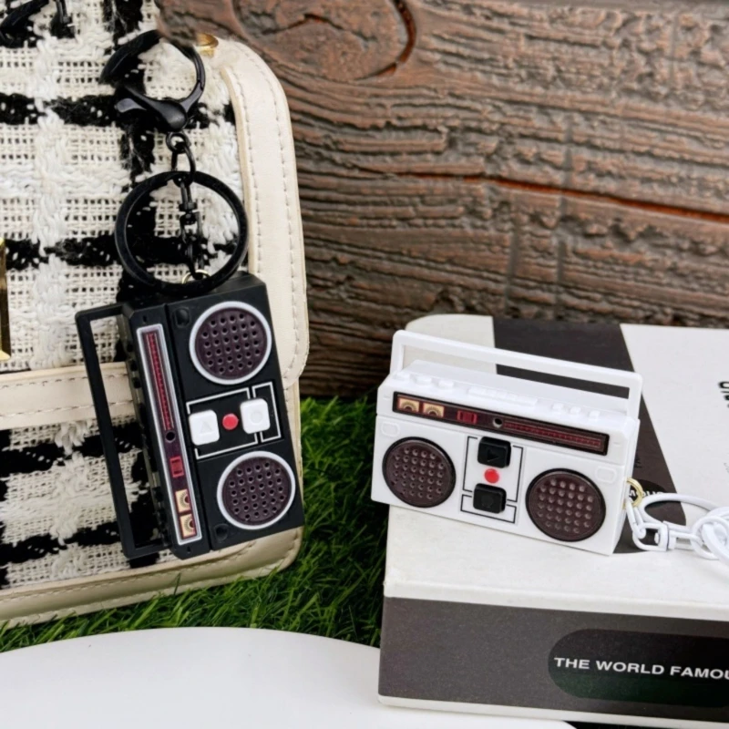 Colgantes caixa música multifuncional, chaveiro com gravador rádio retrô, ornamentos perfeitos para decoração carro e presentes