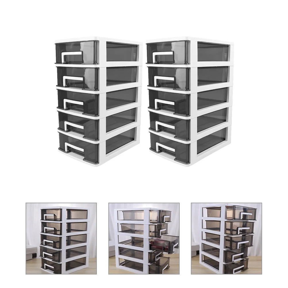 

2pcs Desktop Organizer 5-Tier Drawer Storage Box For Stationery Makeup Bathroom Office Tabletop Holder Plastic Storage