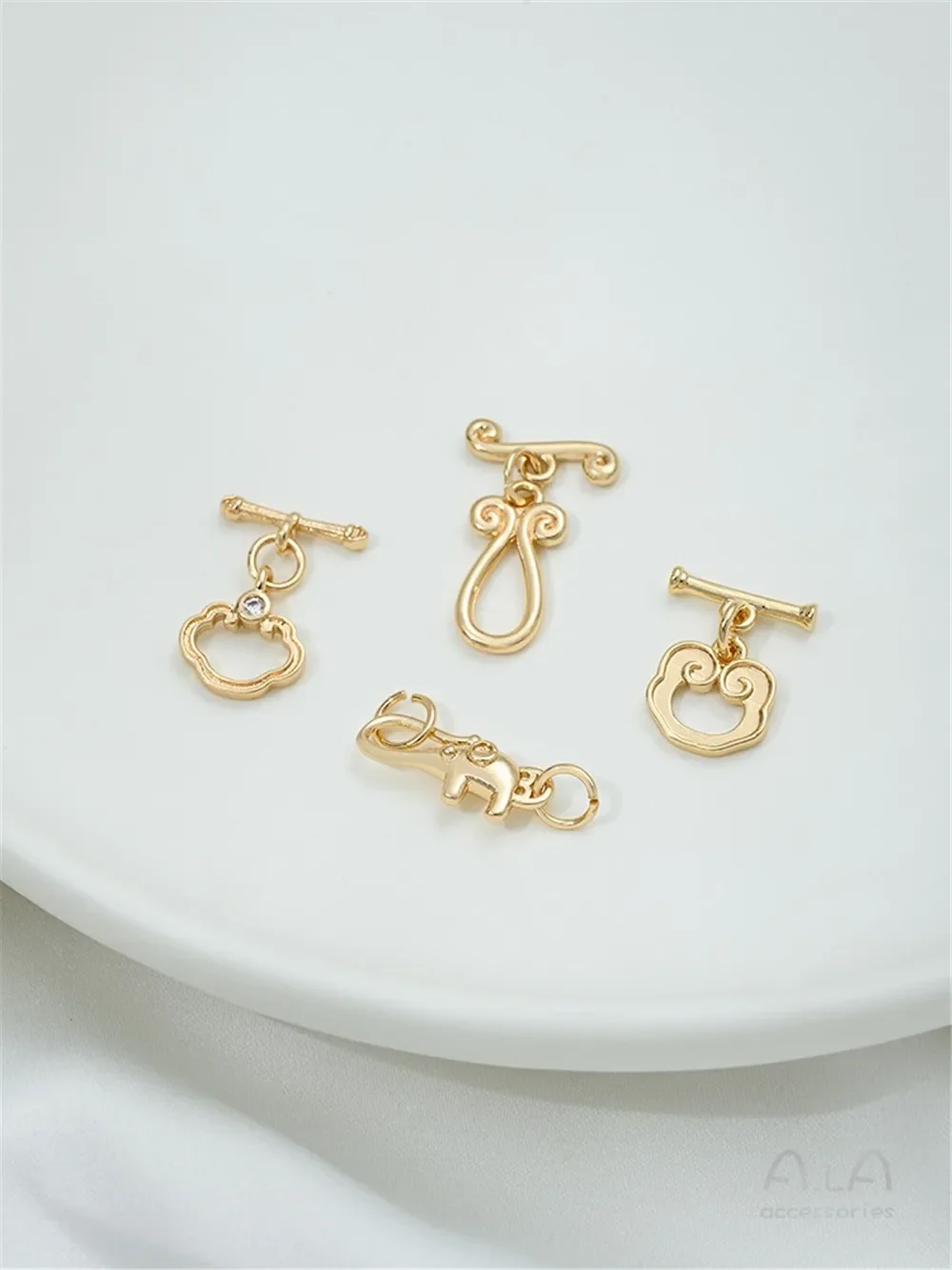 14K Gold Guofeng Ruyi OT Buckle Small Elephant Trunk Hook Buckle DIY Handmade Jewelry Bracelet Connecting Buckle Accessories