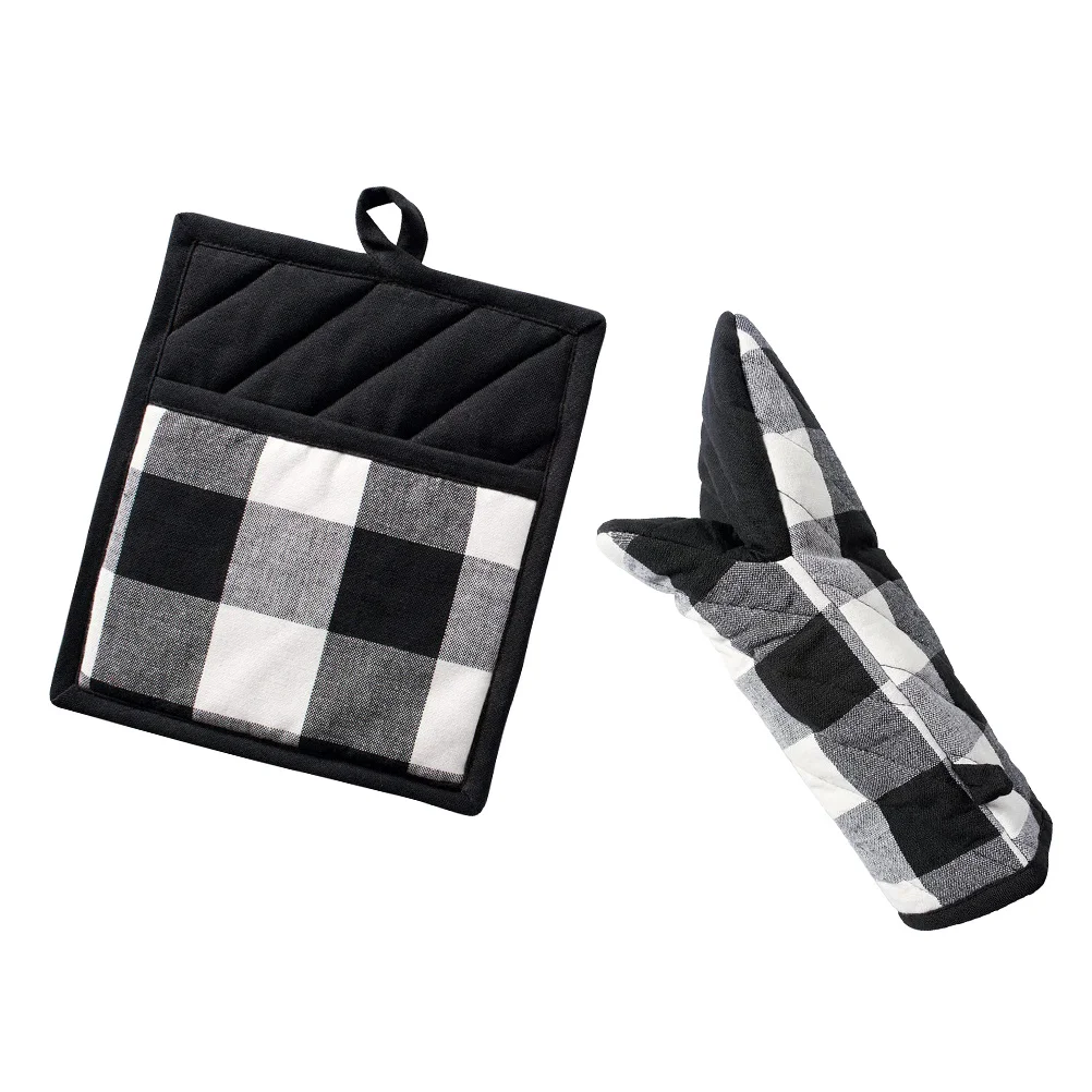 

1 set 1 Heat Resistant Gloves Set Cotton Mitt Placemat For Baking Kitchen Supplies Microwave Oven Gloves Oven Mitt Set