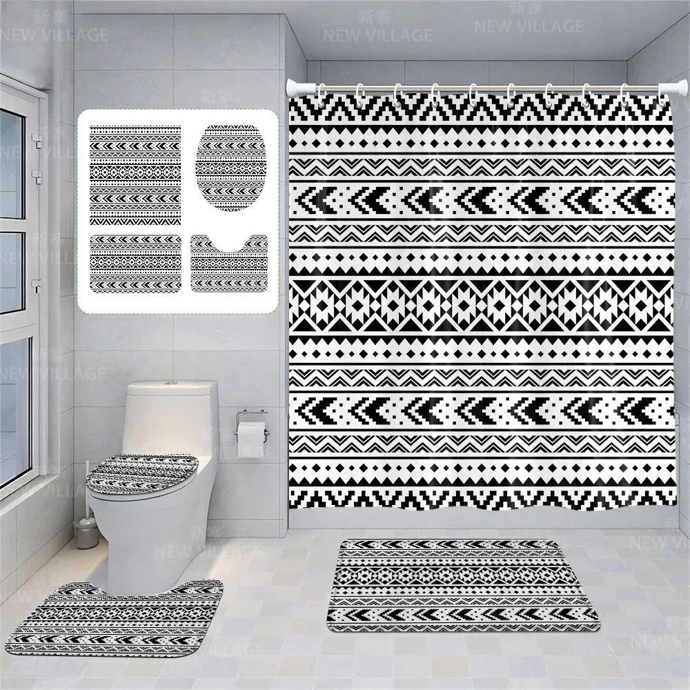 Home shower curtains bathroom Decora waterproof fabric non-slip bathmat water absorption curtain Modern geometric nordic simple