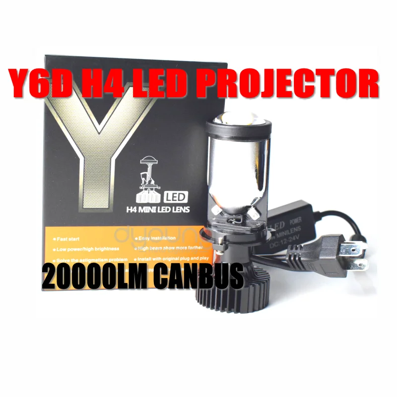 1Pieces Turbo Lamp Y6 Y7 Y8 H4 Led Canbus 30000LM High Power Mini Lens Projector Bi Led Headlight High Low H4 6000K DC9-32V