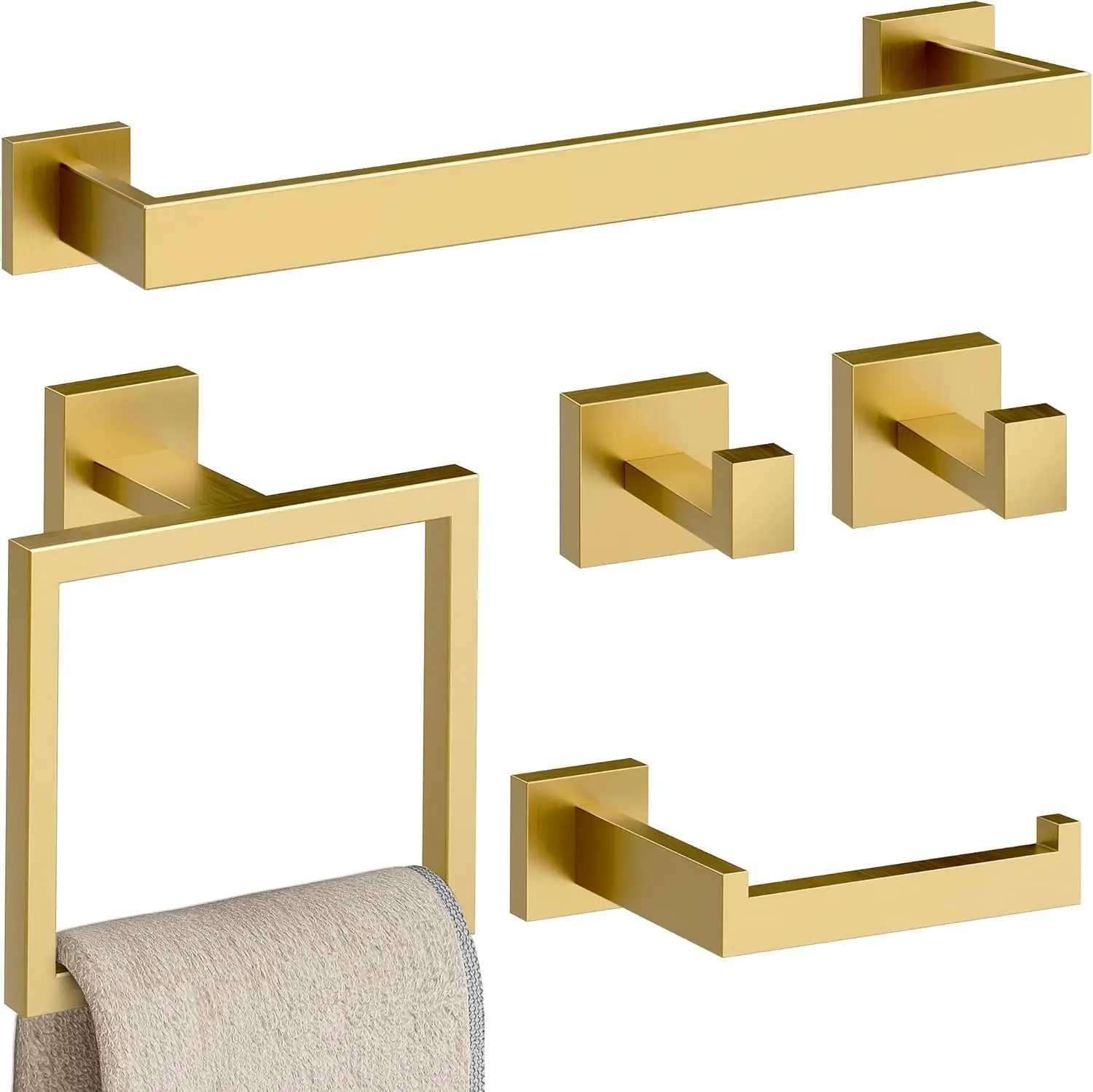 

5-Piece Matte Black Bathroom Set, 23.6 Inch Stainless Steel Towel Bar with Toilet Paper Holder & Hooks