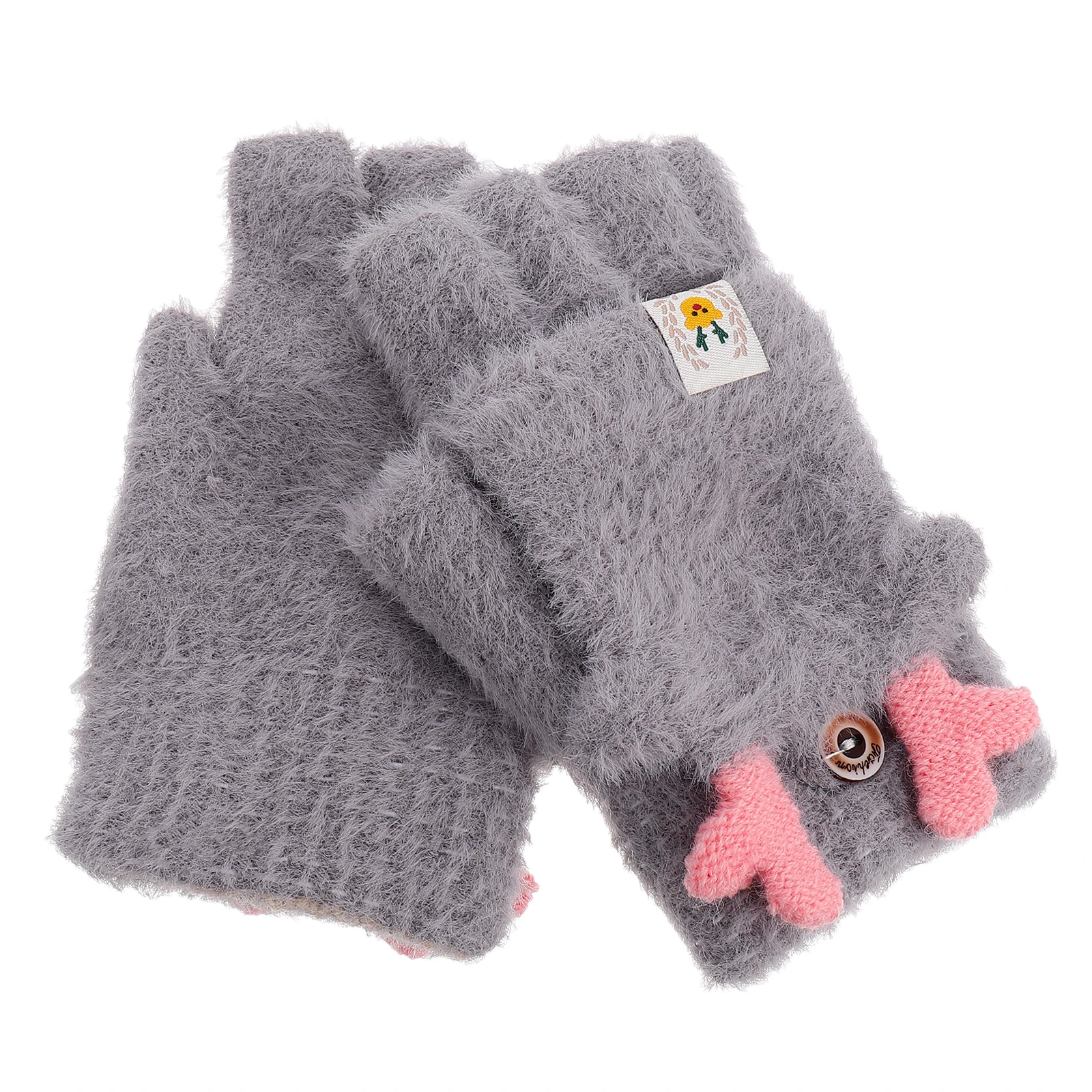 

1 Pair Christmas Antler Cartoon Winter Gloves Warm Half Finger Outdoor Deer Horn Mittens For Girls Cold Weather