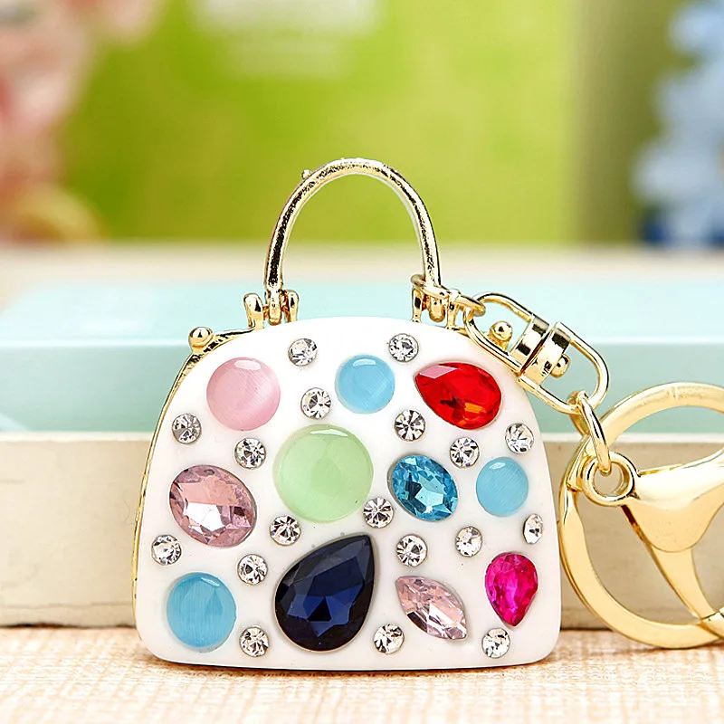 Creative Rhinestone Jelly satchel Key Chain Women's bag pendant Metal and resin keychain.