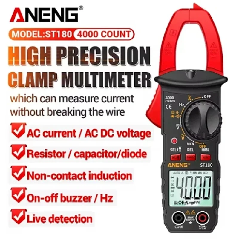 

Многоцелевой измеритель ANENG ST180, клещи, напряжение переменного/постоянного тока, конденсатор, тестовый зажим, омметр, диодный мультиметр, инструмент