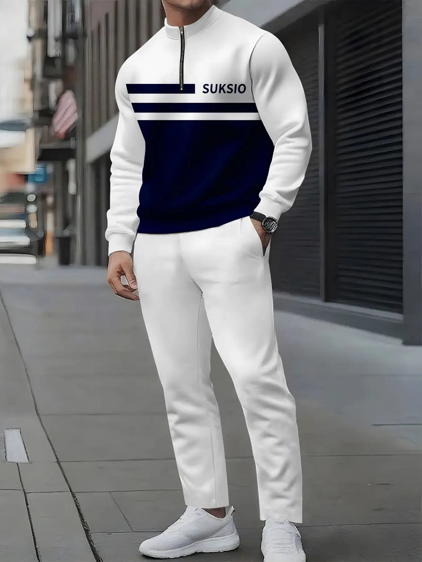 

Комплект из 2 предметов, модный мужской спортивный топ с длинными рукавами и длинные брюки в европейском и американском стиле.