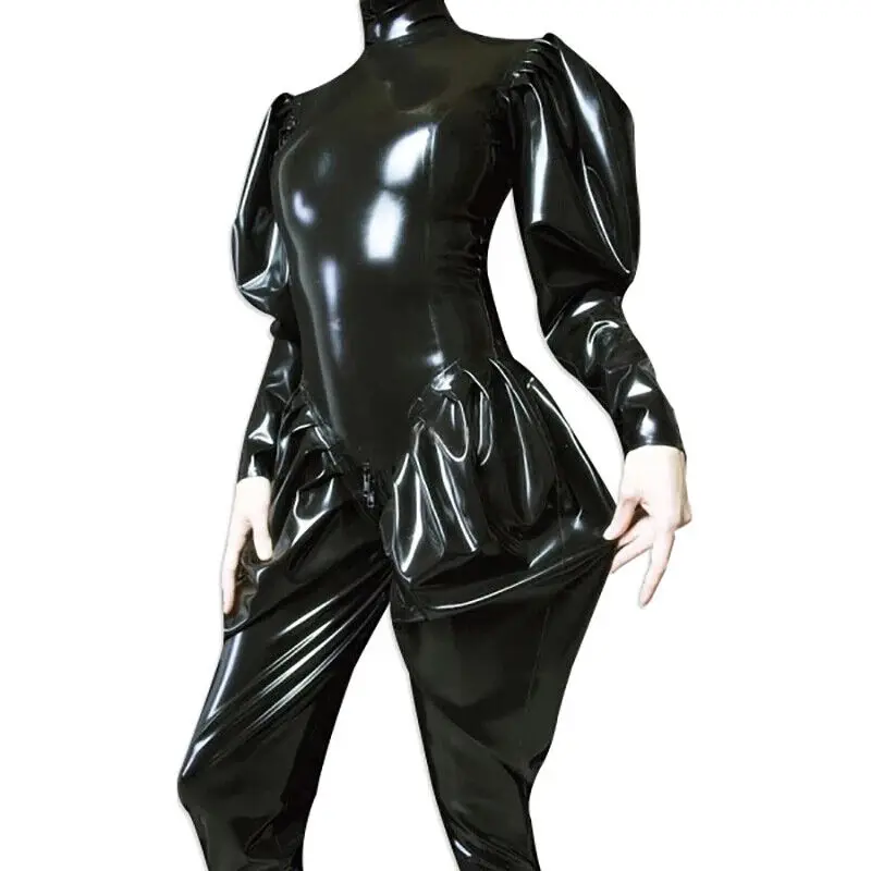 Latex Catsuits With Puff Sleeves Rubber Body Suit Bodysuit Zentai Overall Party