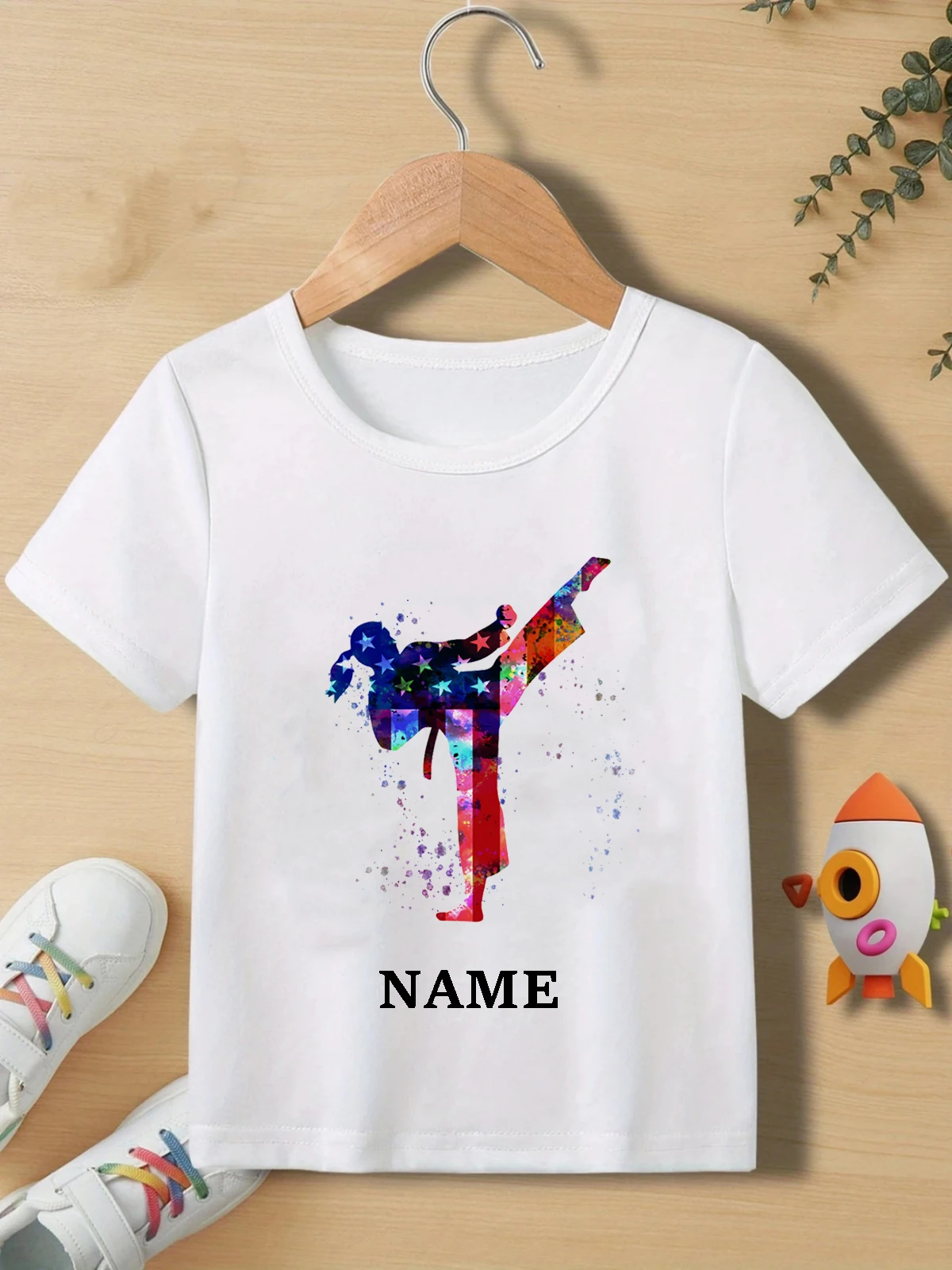 Customized Name Boys Girls Taekwondo Fighter Korean Martial Art Kick Graphic Print Kids Tshirt Summer Short Sleeve T-shirt Tops