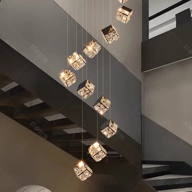 Imagem -04 - Modern Crystal Chandelier For Home Decoration Stair Pendant Lamp Living Room Pendant Lights Iluminação Interior