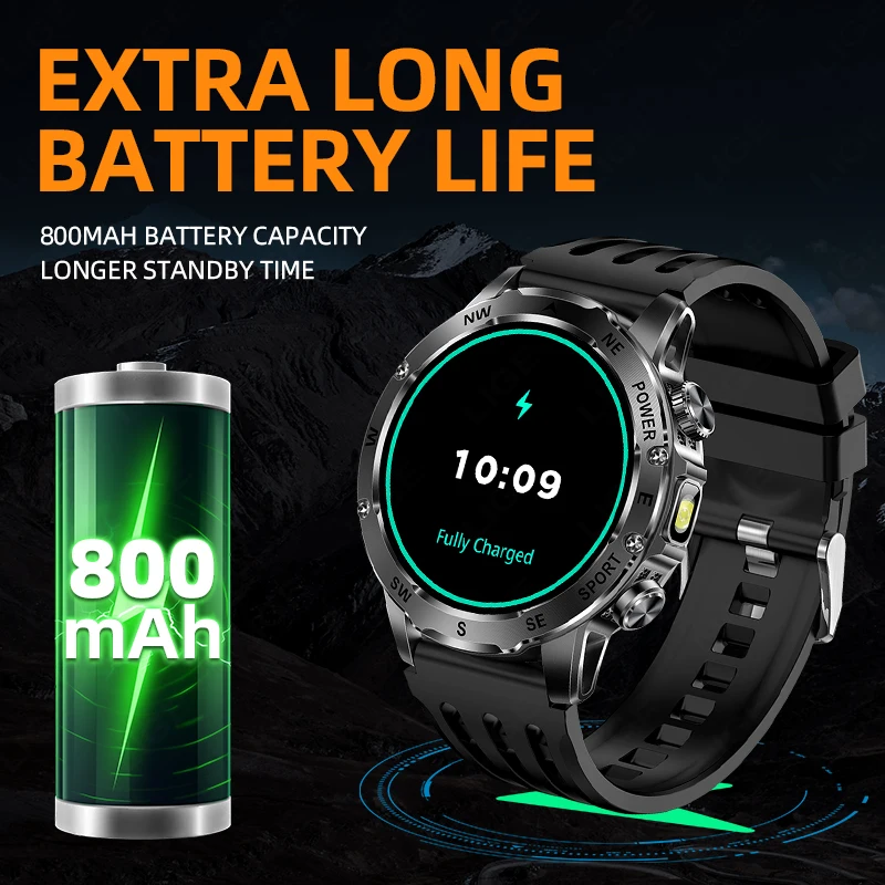 LIGE Новые мужские умные часы с супер емкостью 800 мАч, 1,53 дюйма, HD, Bluetooth, компас, светодиодный фонарик, IP68, спортивные умные часы для мужчин