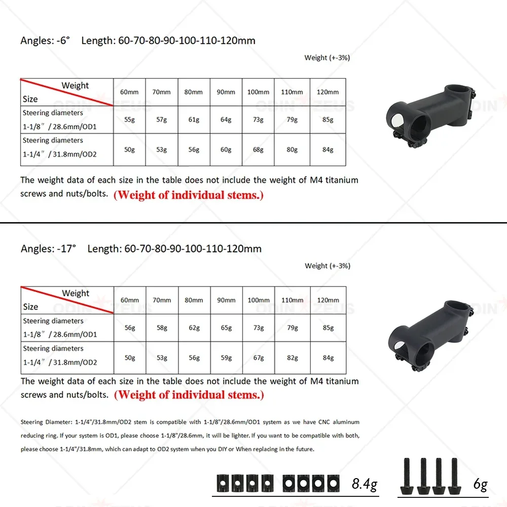 Fork Clamp Diameter 28.6/31.8mm Full carbon Fiber ultra light 49g one piece -6/17 degree IX2 bicycle stem 80/90/100/110/120mm