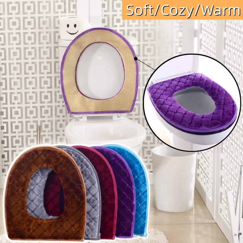 Thickened Toilet Seat Cushion Bathroom Plush Toilet Seat Cover Home Winter Warm Soft Washable Toilet Seat Gasket with Zipper