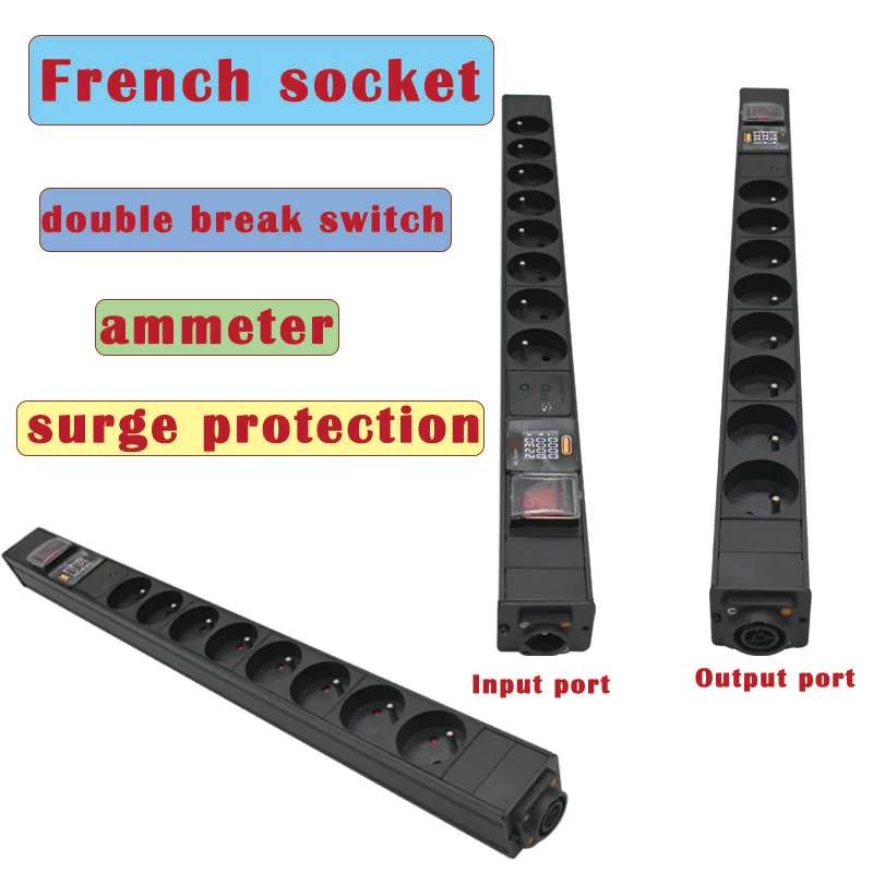 

Французская розетка PDU, плата питания, авиационная вилка 2-8AC с амперметром, защита от перенапряжения SAC3MPX SAC3FPX с двойным выключателем