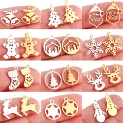 5Pcs Christmas Ornament Pendant Snowman/Santa Claus/Christmas Tree Charm Fadeless Anti Allergic Necklace Bracelet Jewelry Making