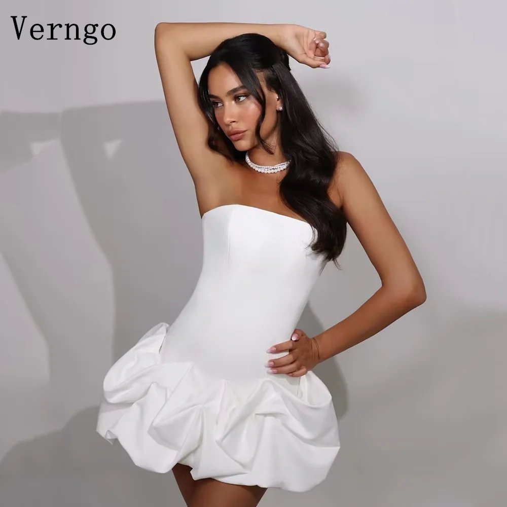 

Verngo lvory Satin Mini Wedding Dress Strapless A Line 3D Pleated Short Bridal Gowns Modern Prom Bride Dresses Customized