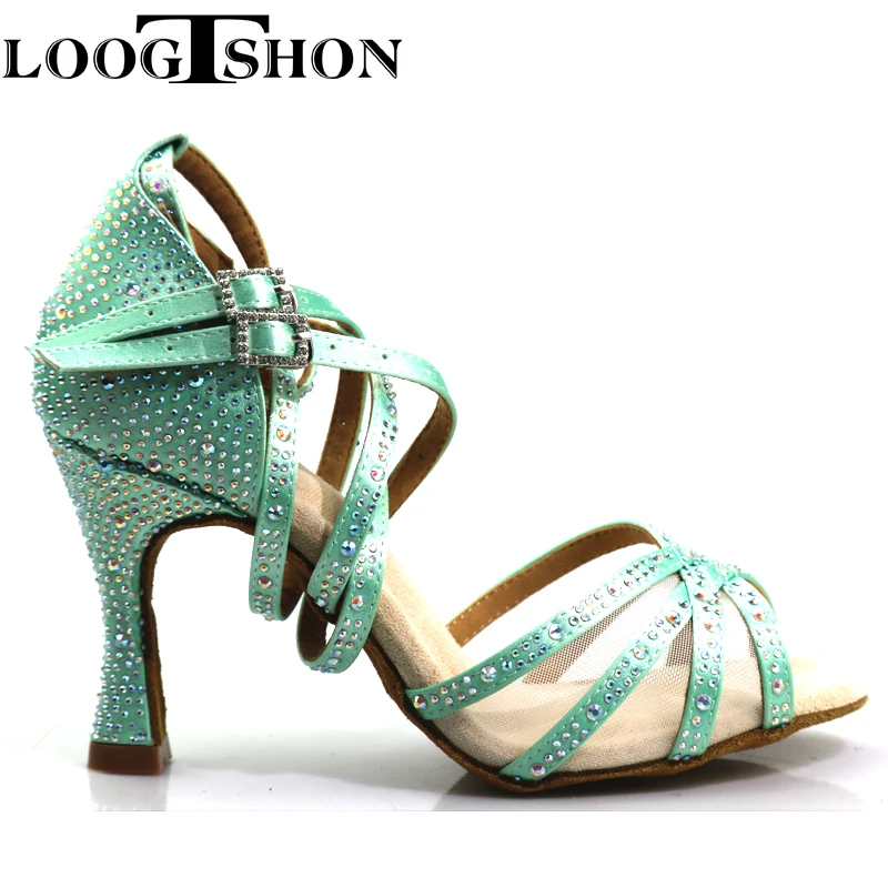 LoogtshonHot Selling Women Latin Dance Shoes Rumba Samba Ballroom Party Ladies Dance Heels Women Sandals Rhinestone Wedding Shoe