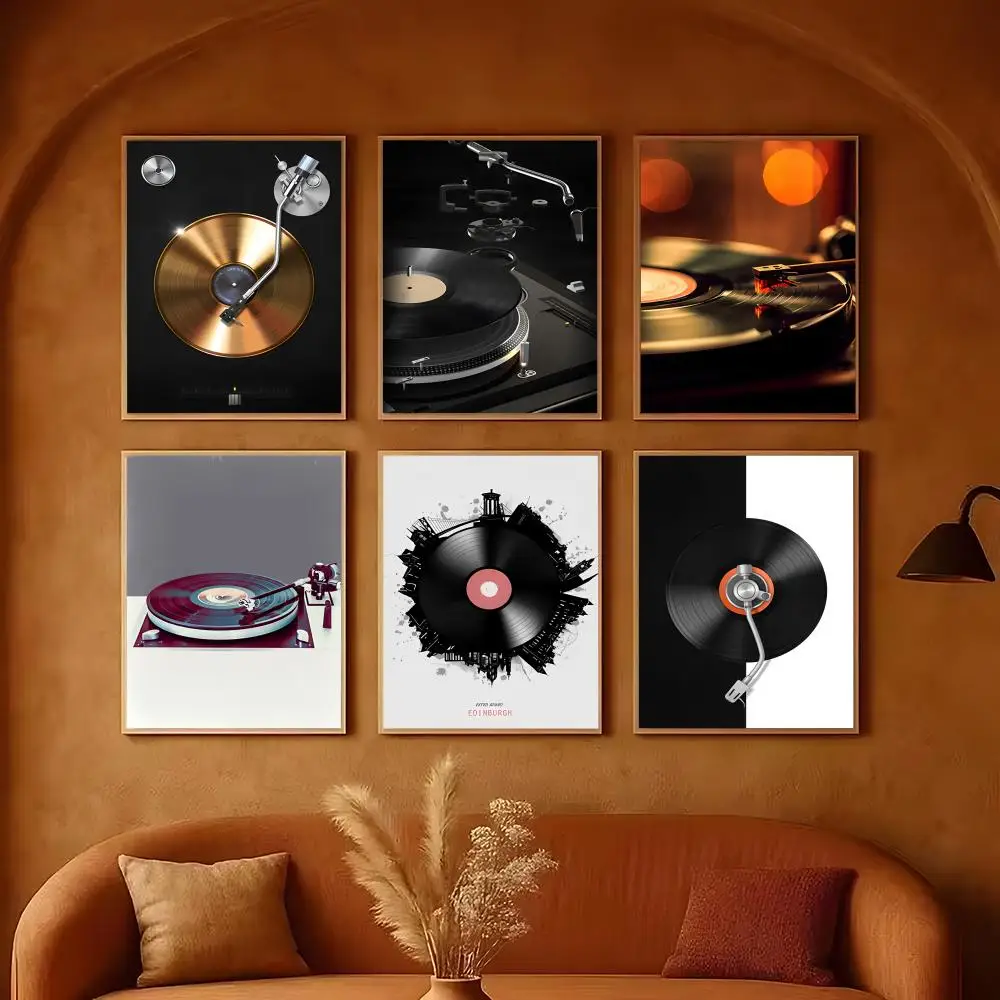 Vinyl DJ Turntable Painting Calligraphy Frameless Canvas Poster Wall Art Perfect for Kitchen Bathroom Home Decor