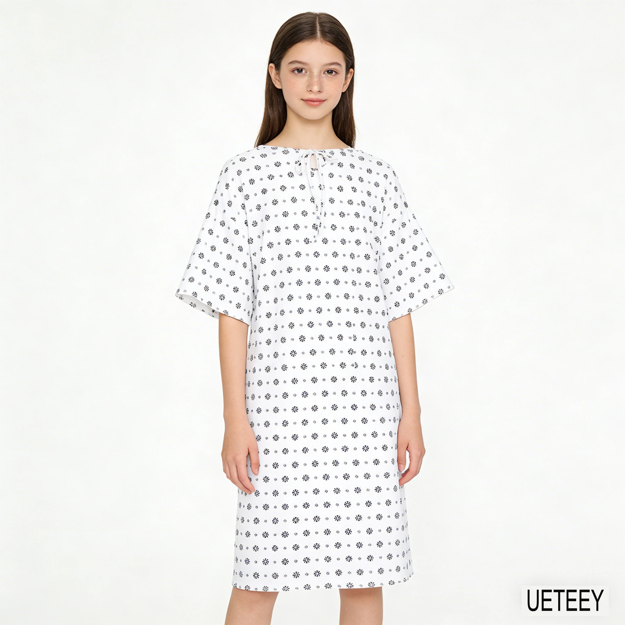 Eleven Cosplay-Kostüm Stranger 5 Krankenhauskittel Halloween-Party-Kostüm Mädchen Schwarz-Weiß Farbblock-Kleid Schlafkleid