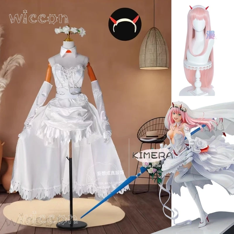 

Zero Two 02 Cosplay Costume Wig Figure Same Style Roleplay Anime DARLING Bride in the FRANXX White Lace Gown Wedding Dress