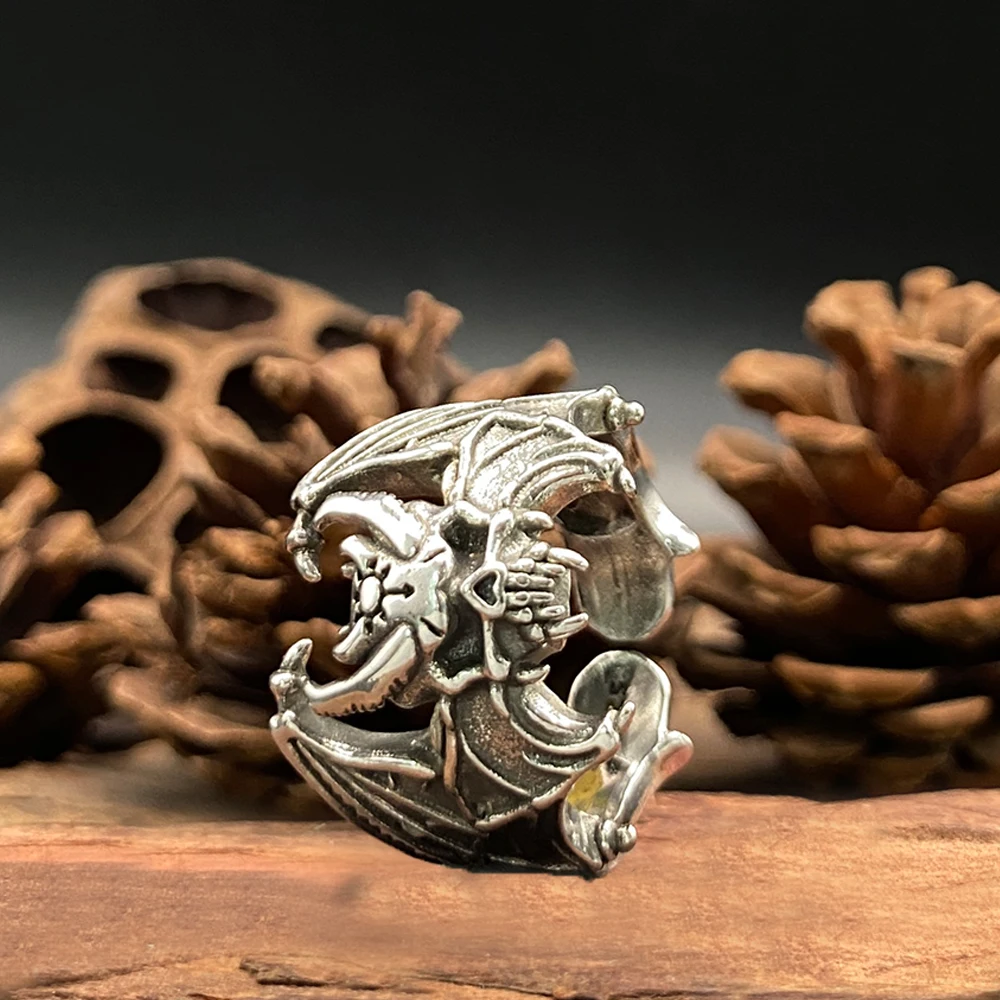 القوطية الخفافيش الجمجمة الدائري للرجال ريترو واسعة قابل للتعديل السائق الدائري هالوين مصاص دماء مجوهرات شخصية فن الديكور الدائري فاسق #5