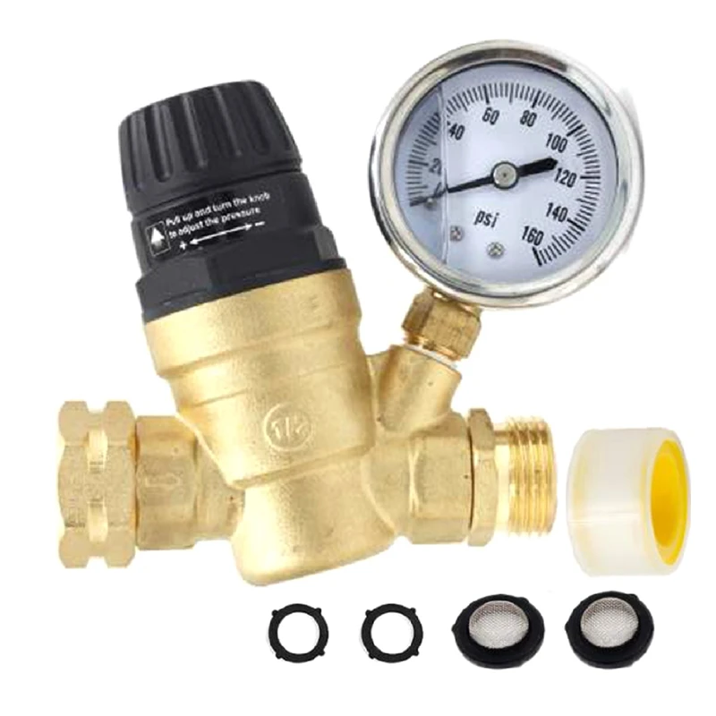 1 SET Adjustable Water Pressure Regulator Water Pressure Regulation Supplies Brass Water Reducer For RV