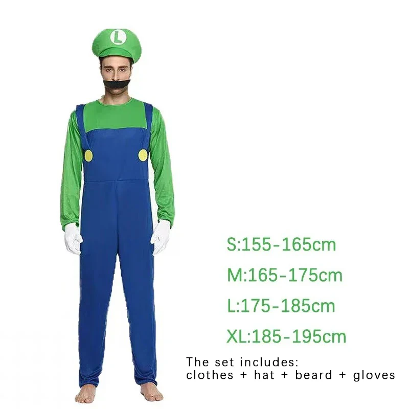 Game Marios Super Luigi Brothers Uniform Set Cosplay Kostuums Grappige Anime Volwassen Mannen Jumpsuit Vrouw Jurk Halloween Kostuum