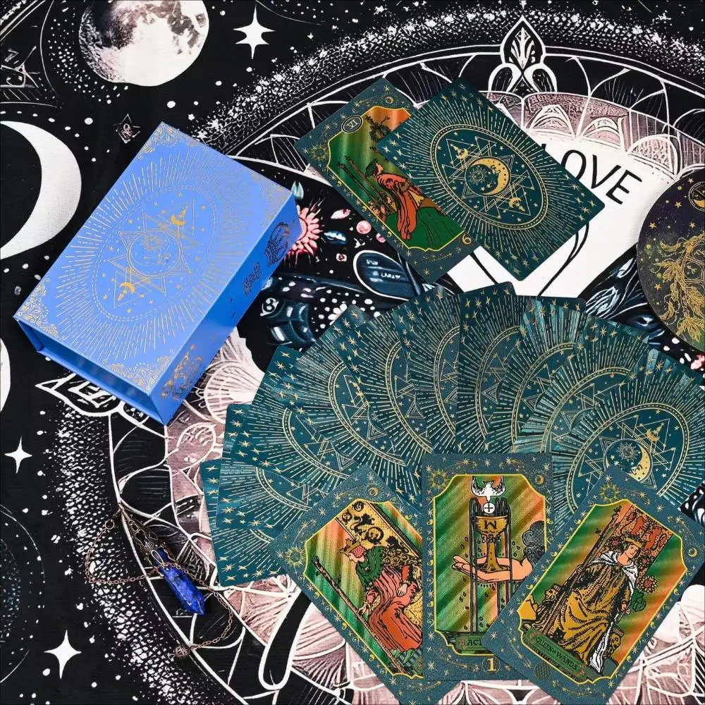Blue Moon Smith Waterproof Gold-Foil Tarot Cards - Divination Deck with Metallic Finish, Mystic Design 12*7cm 78 Pcs Cards