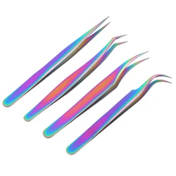 1Pcs Colorful Eyelashes Tweezers Stainless Steel Curved Straight For Eyelash Tongs Clip Professional For Lashes Extension Tools