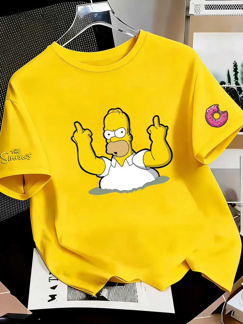T-shirt en coton pur à 100 % pour homme et femme, motif dessin animé Les Simpsons, nouvelle collection été 2026, chemise à manches courtes pour couple, mode outdoor
