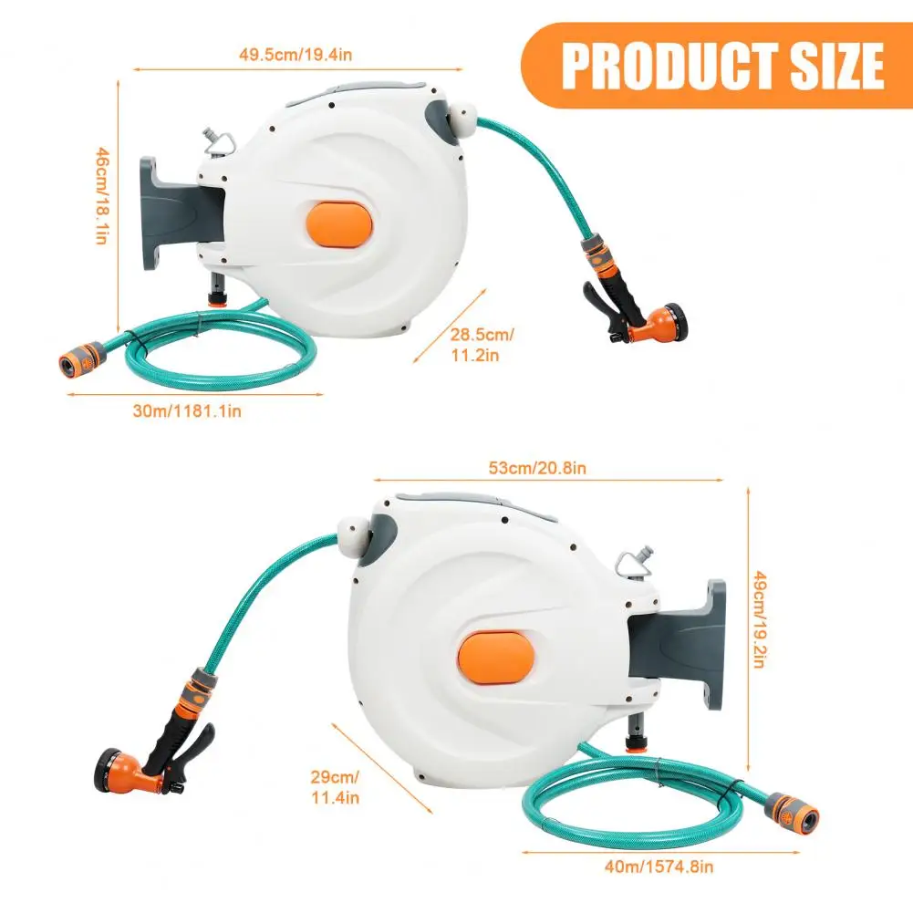 Retractable Hose Reel180° Swivel Bracket Wall-Mounted Automatic Garden Water Hose Reel with Hidden Handle And Slow Return System