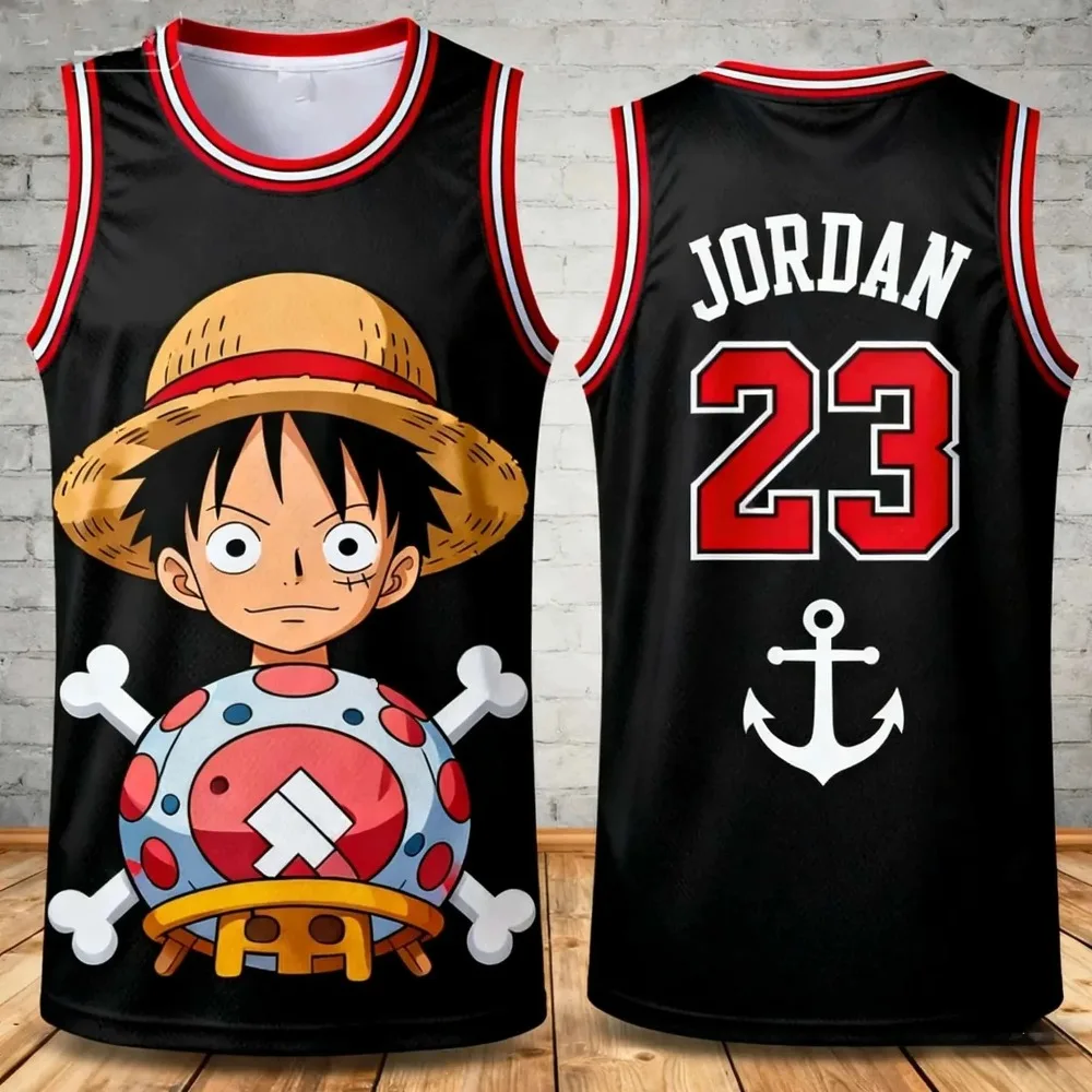 

2026 New One Piece men's fashion casual Basketball Jersey Vest Luffy 3D Printed Men Basketball loose Vest Kids sports top