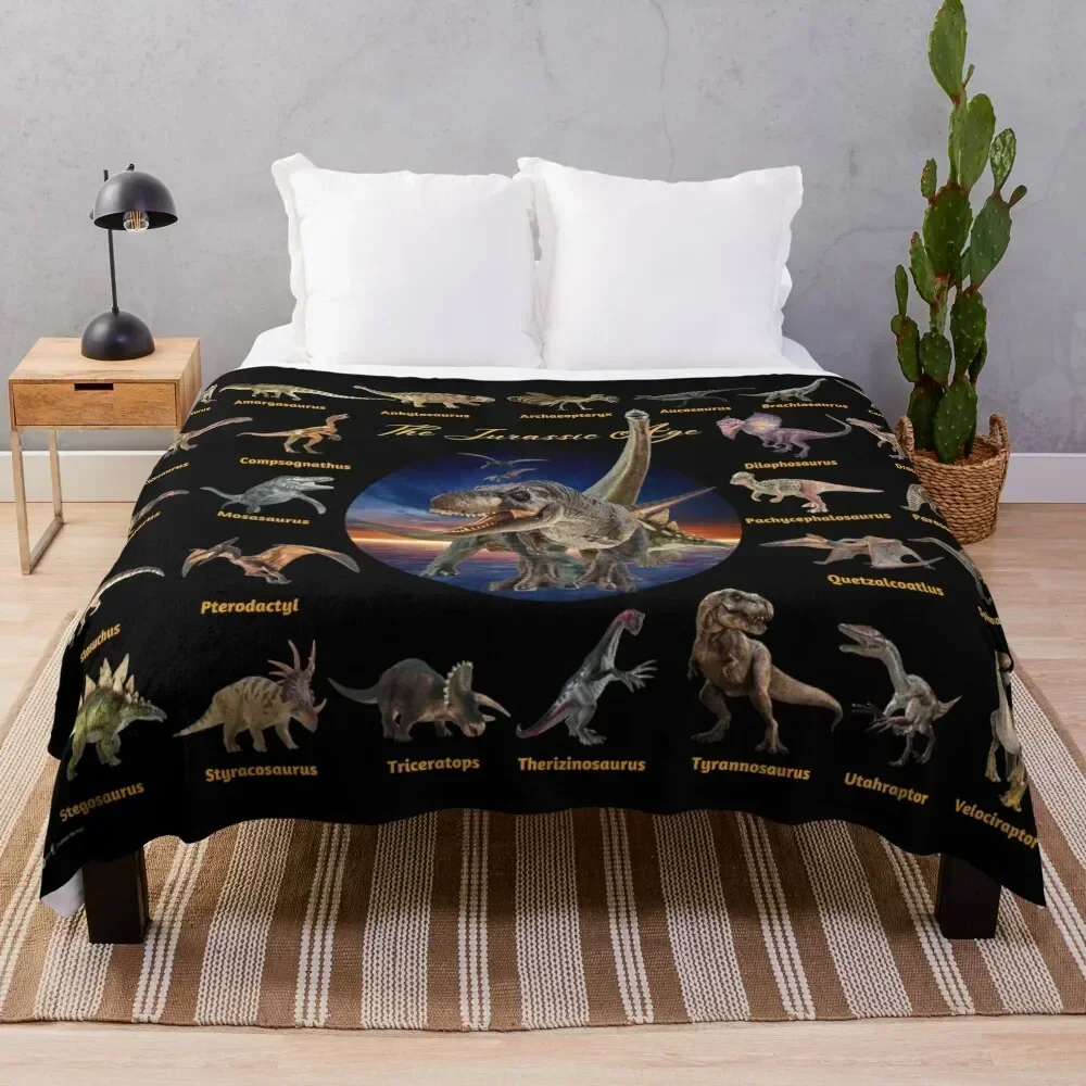 

Dinosaurs: The Jurassic Age (Black Background) Throw Blanket Furrys Flannels for winter warm winter Blankets