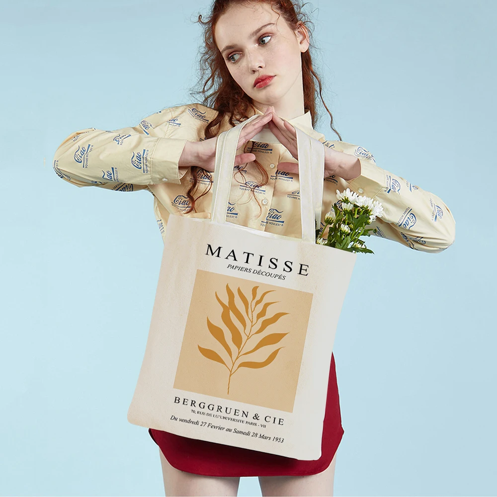 Abstract Matisse Line Flower Leaf Coral Nordic Women Shopper Bag Double Print Tote Handbag Casual Canvas Lady Shopping Bags