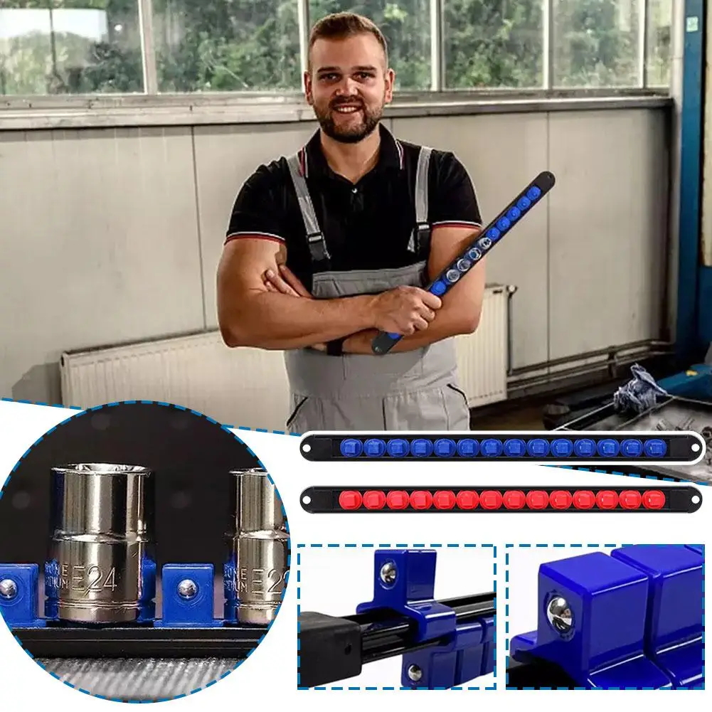 ABS Socket Organizer Drive Socket Rail Holders Wall Mount Magnetic Socket Holder Organizer Set for Automotive Mechanic Garage