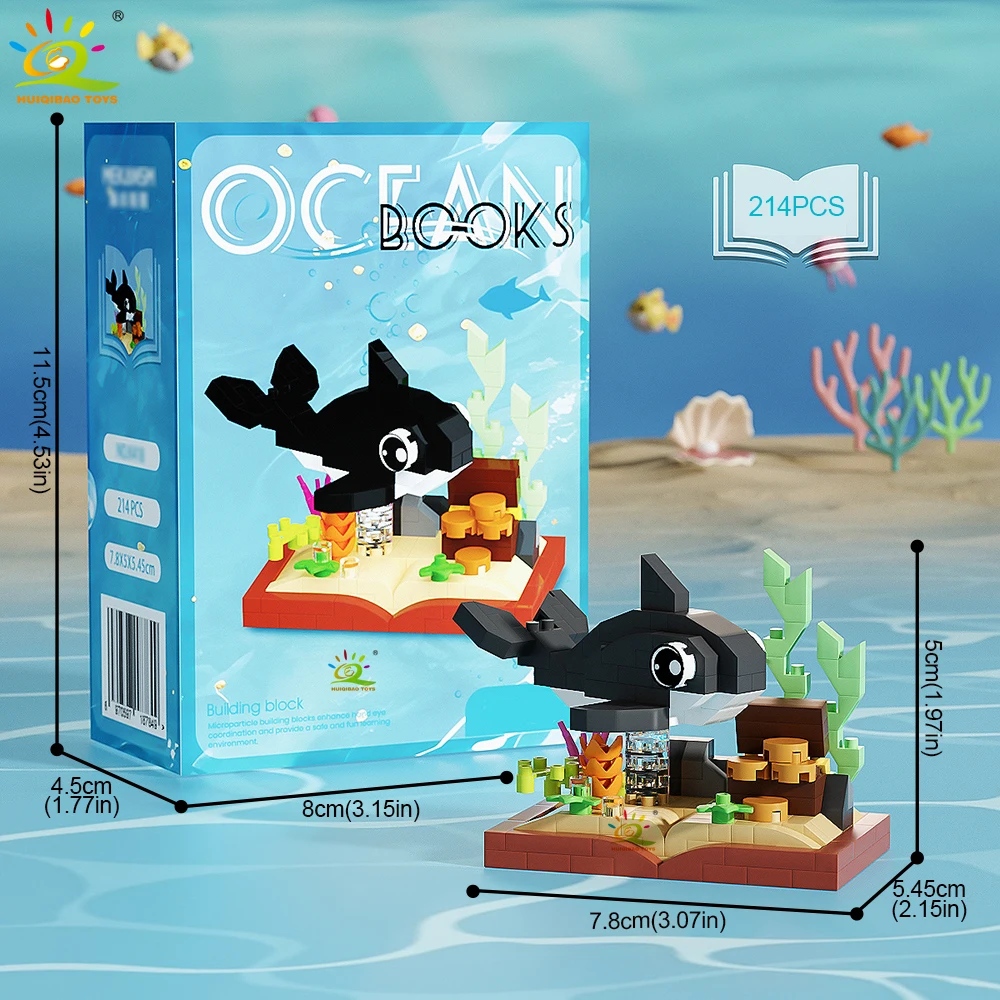 HUIQIBAO MOC Ocean Series Micro Bouwsteen Orcas Lantaarn vis Blauwe Walvissen Mini Baksteen set Speelgoed voor Kinderen Bureau Decoratie - afbeelding 1