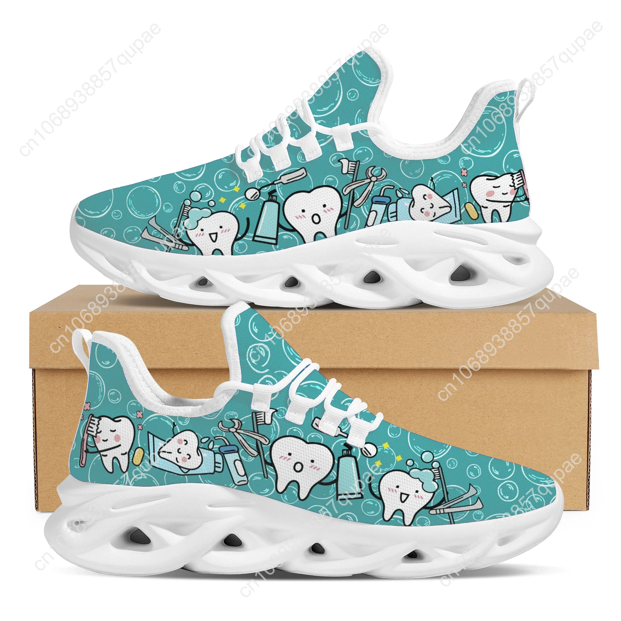 INSTANTARTS Casual Women's Dental Shoes Funny Teeth Dentist Design Flats Lace-up Sneakers Spring Breathable Beach Walking Shoe 2